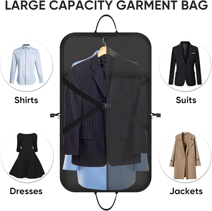 BALEINE Travel Garment Bag, Travel Suit Bag for Men, Water Resistant Carry on Garment Bag for Hanging Clothes, Garment Duffel Bag for Travel Business (Black, 42") - Image 5