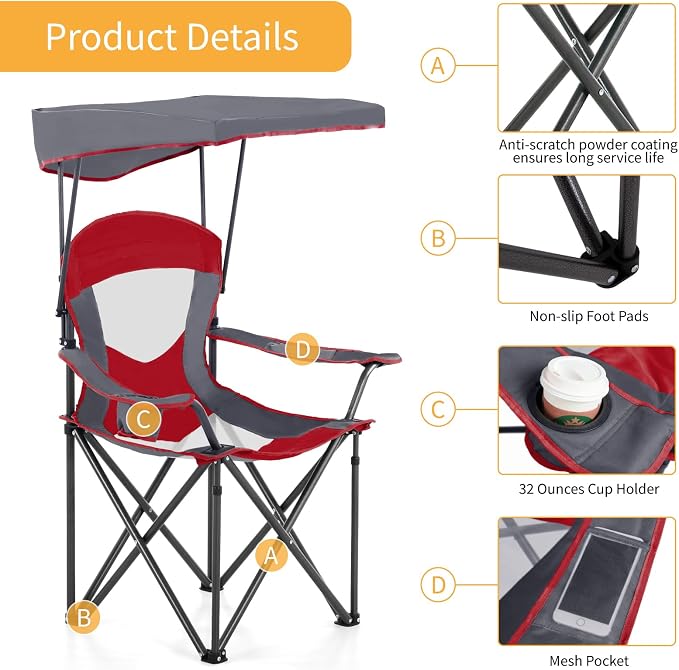 ALPHA CAMP Oversized Camping Chair with Shade Canopy, Folding Lawn Chairs - Image 5