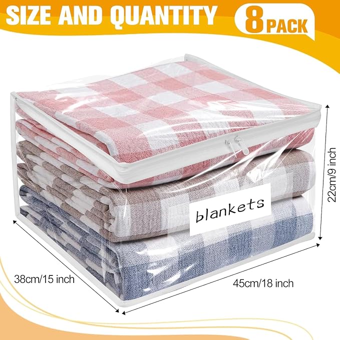 Plastic Storage Bags with Easy-Glide Zipper, Pack of 8, Durable Clear Vinyl Zippered Storage Bags for Clothes Sweaters Comforters Blankets Sheets Bedding (18 x 15 x 9 Inch, White) - Image 3