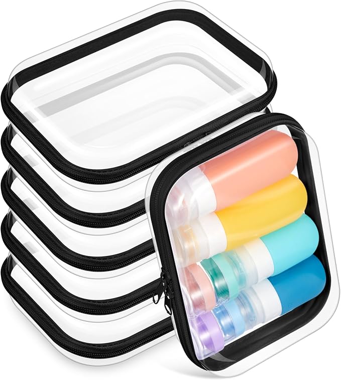 Sanwuta 6 Pcs Clear Hard Zipper Case Plastic Zipper Pouches Transparent Makeup Bag Pencil Case Pouches Toiletry Diaper Bag for Travel Toy Storage Organizer Bins (Black,7.09 x 5.12 x 2 Inch) by Sanwuta