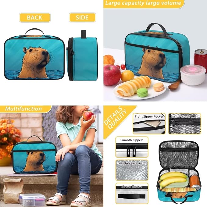 Cute Capybara Kids Backpack 3 Piece Set with Insulated Lunch Bag Pencil Case Lightweight Waterproof School Bag Back to School Supplies for Elementary Kindergarten Boys Girls, 17'' 25L - Image 4