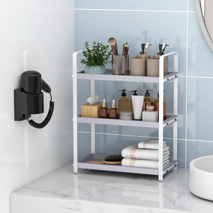HNRLOY Bathroom Counter Organizer,Bathroom Countertop Organizer,Counter Shelf,Countertop Storage,Organization and Storage,Makeup Shelf,Sink Caddy(Grey 3 Tier) - Image 5