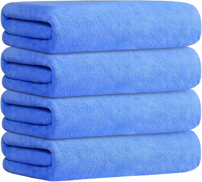 JML Bath Towel, Microfiber Bath Towels Set 4 Pack 30" x 60" - Large, Extra Absorbent, Quick Drying, No Fading, No Linting, Use for Hair Wrap, Bath, Swimming, Fitness, Sport, Yoga, Blue by JML