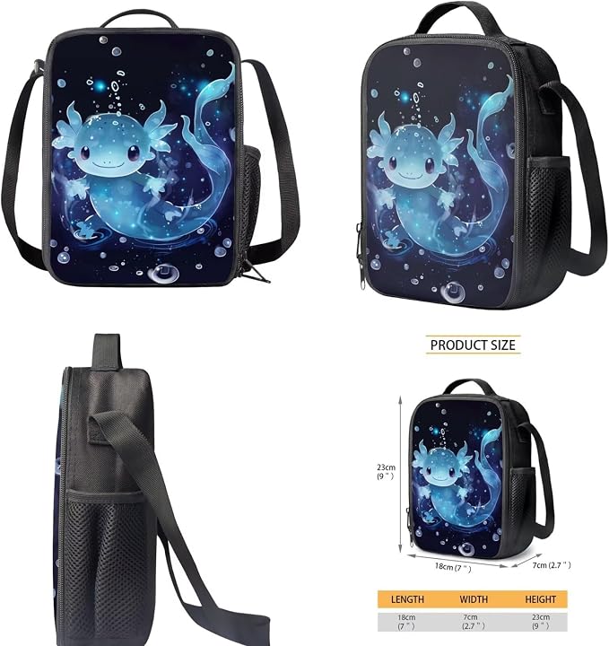 Personalized Blue Axolotl Backpack for School Girls 3rd Grade Preppy with Lunch Box Set 4 in 1 Elementary Custom Bookbag Lunchbox Pencil Case Water Bottle Holder 17in Back Pack Book Bags - Image 5