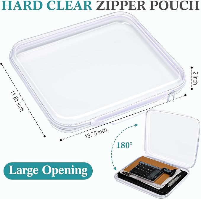 Sanwuta 4 Pcs Clear Hard Zipper Case with Handle Office Storage Cases Hard Plastic Pouches Transparent Bins for Crafts, Snacks, Cosmetics, Puzzles(13.8 x 11.8 x 2 Inches,White) - Image 2