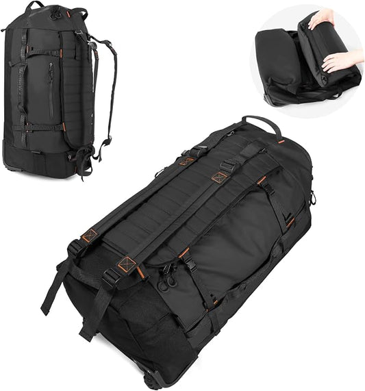 Vomgomfom 86L Foldable Duffle Bag with Wheels - Waterproof Rolling Travel Bag, Collapsible Luggage No Telescopic Handle, for Men Women Camping Sports Weekend Trips,Black by Vomgomfom