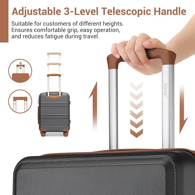 Kono 24 Inch Luggage Suitcase with Spinner Wheels TSA Lock | Lightweight PC+ABS Hardside Medium Checked Luggage Durable Rolling Suitcase Apricot Grey - Image 6