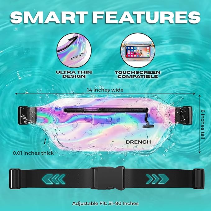 DRENCH Iridescent Waterproof Fanny Pack | Submersible Dry Bag Waist Pouch for Swimming, Snorkeling & Kayaking | Waterproof Phone Case & Underwater Phone Holder for Beach, Pool Parties & Travel - Image 9
