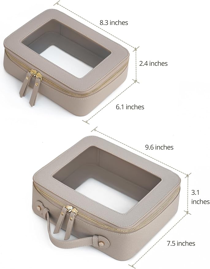 Popvibe Clear Makeup Bag Travel Cosmetic Case Transparent Toiletry Bag with Zipper, Portable Make Up Organizer Traveling Compact Car Bag for Essentials, Stone, Medium and Large - Image 2