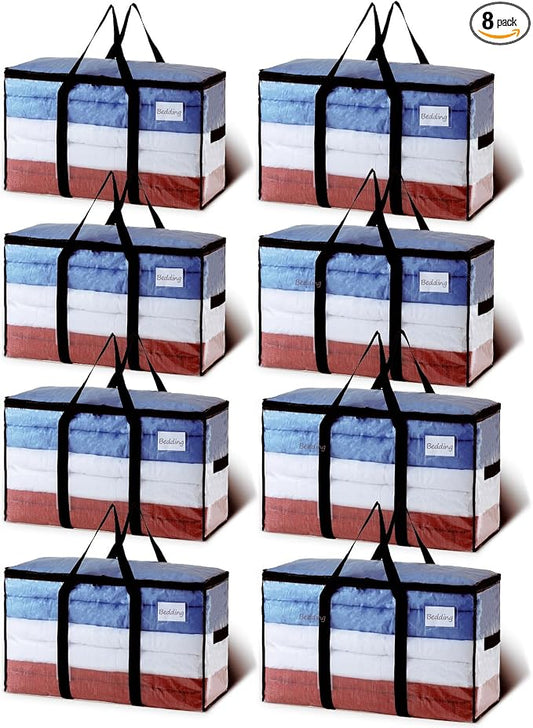 TAILI Extra Large Moving Bags, 8 Pack Clear Heavy Duty Totes For Storage with Visible Window, Wrap Around Handles, Storage Bags for Space Saving, Alternative to Moving Boxes by TAILI