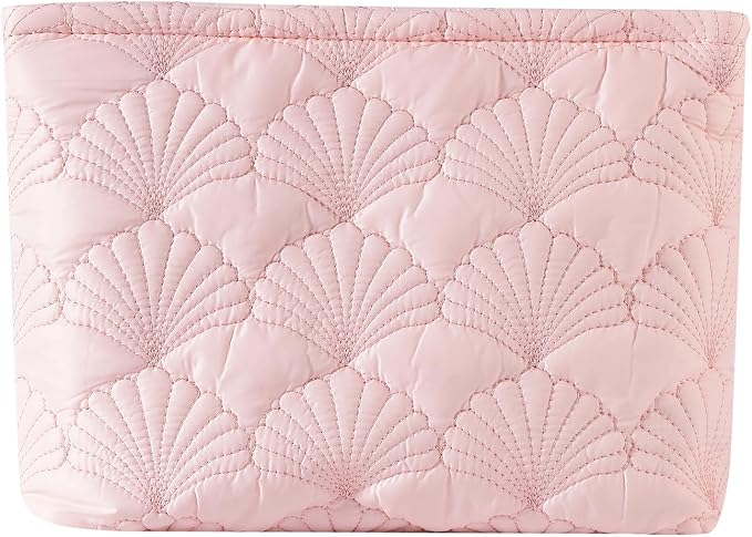 RSRSLEII Quilted Cotton Coquette Makeup bag, Coastal Granddaughter Aesthetic Cosmetic Bag, Cute Seashell Portable Travel Toiletry Pouch(10Pink by RSRSLEII