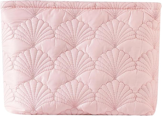 RSRSLEII Quilted Cotton Coquette Makeup bag, Coastal Granddaughter Aesthetic Cosmetic Bag, Cute Seashell Portable Travel Toiletry Pouch(10Pink by RSRSLEII