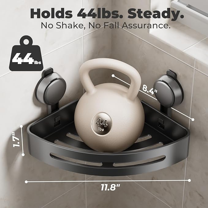 Shower Caddy Corner,Suction Cup Shower Caddy with Hooks,No Drilling Rustproof Aluminum Bathroom Organizers and Storage,Shelves for Bathroom Accessories Decor (1) - Image 2
