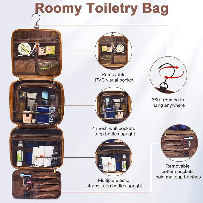 3-in-1 Large Personalized PU Leather Toiletry Bag For Men, Custom Groomsmen Gifts Hanging Travel Organizer Bag, Laser Engraved Name Monogram Shaving Kit Gift For Him Husband - Image 5