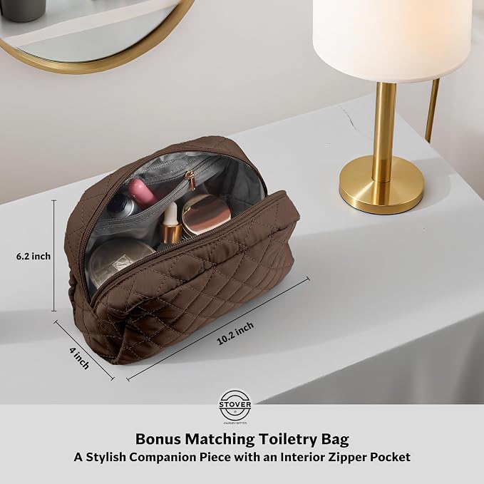 STOVER Women’s Convertible Garment Duffel Bag for Travel – 2-in-1 Carry-On Weekender/Overnight Tote - Wrinkle-Free Dresses, Suits & Clothes + Shoe Compartment & Bonus Toiletry Bag (Mocha Brown) - Image 6
