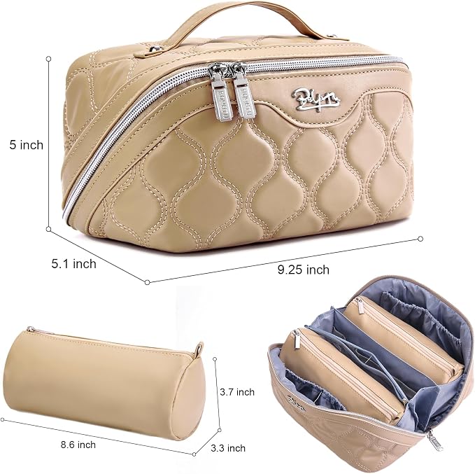 BOYATU Travel Makeup Bags for Women Cosmetic Bag: Puffy Make up Bags Set of 3 - Vegan Leather Makeup Organizer - Waterproof Large Toiletry Bag with Compartments - Travel Essentials (H-2-Khaki) - Image 7
