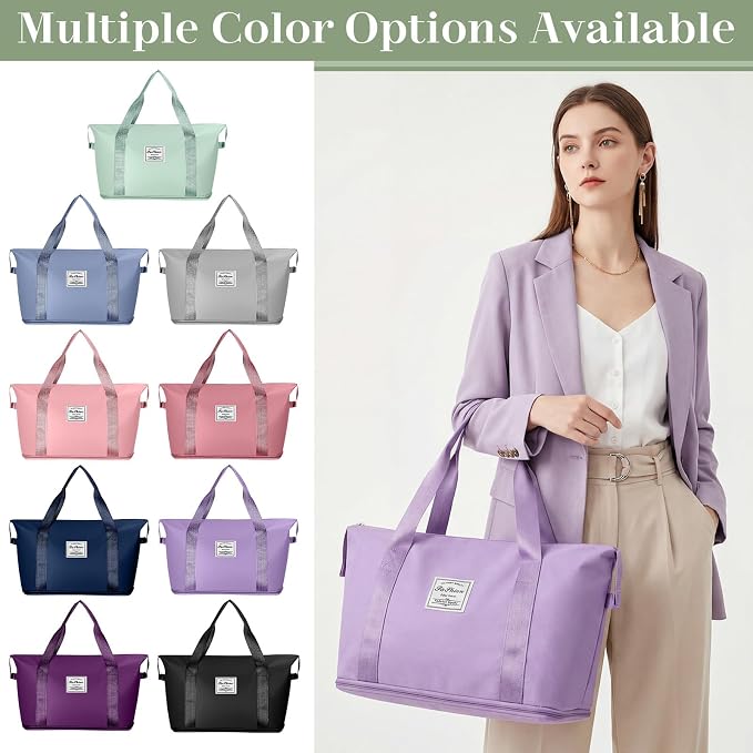 9 Pack Expandable Travel Bags Bulk, Foldable Duffel Bag for Travel Waterproof Shoulder Weekender Overnight Totes with Wet Pocket Sports Gym Totes Airport Carry on Luggage for Women Men - Image 4