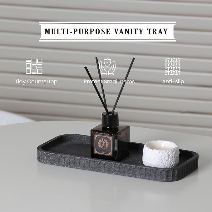 INIUNIK Bathroom Accessory Set - 6 Pieces Bathroom Accessories Set Complete with Soap Dispenser, Toothbrush Holders, Tumbler, Vanity Tray and 2 Qtip Holder for Home Organizer and Decor, Dark Grey - Image 8