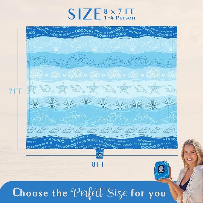 WEKAPO Beach Blanket Waterproof Sandproof Oversized Extra Large Sand Free Beach Mat with Stakes, Storage Bag - Essentials for Outdoor Beach, Picnic (Bohemian Starfish, 8 X 7 FT (1~4 Person)) - Image 3