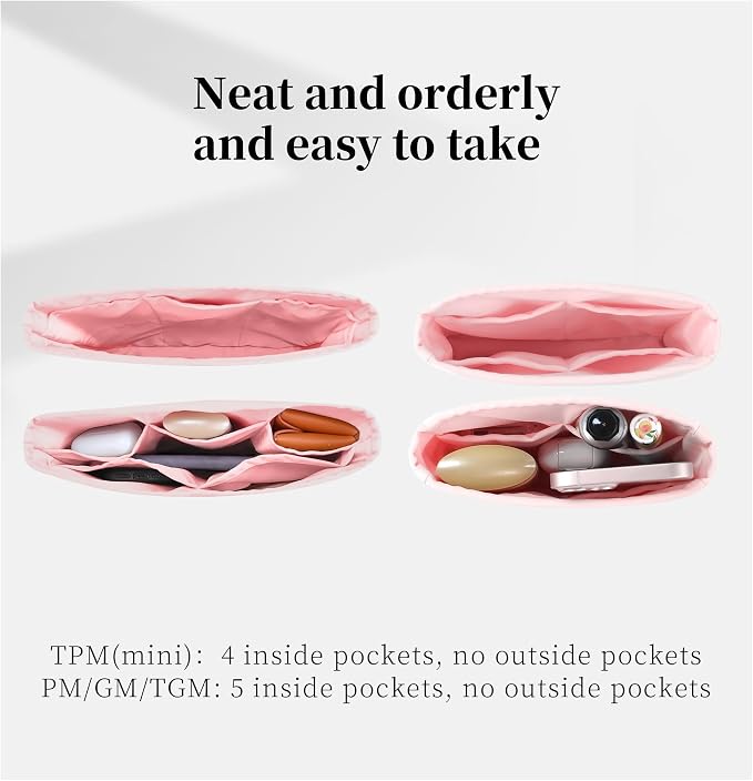 Purse Organizer Insert for Luxury Bag - Satin & Lightweight Fabric with Inside Pockets, Portable for Commute, Travel, Shopping, and Evening, Multicolor Options, Fits Evelyne 29 PM(Pink, PM) - Image 7