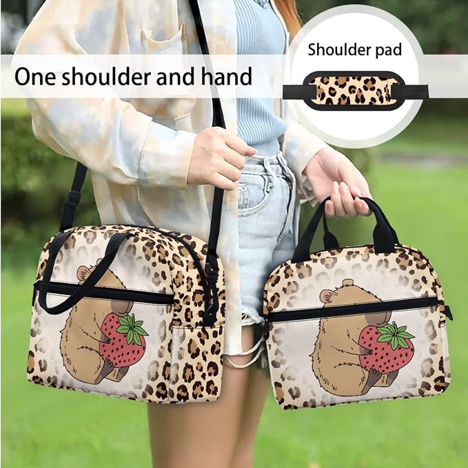 Cartoon Capybara Leopard Strawberry School Backpack Set Travel Bookbag Daypack for Kids Girls Boys Lunch Tote Bag Box Water Bottle Sleeve Pen Pencil Case Bags for Back to School - Image 3