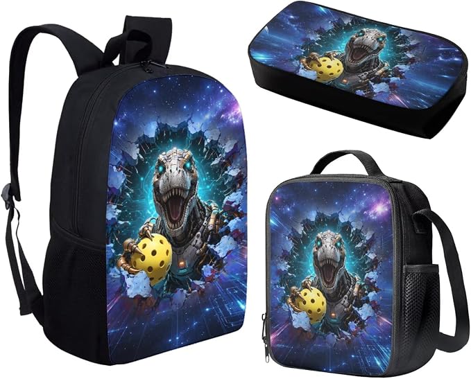Forchrinse Kids Dinosaur Backpack Boys Pickleball School Backpack with Lunch Box Pencil Case 3 in 1 Set Boys Bookbag Elementary School Bags - Image 2