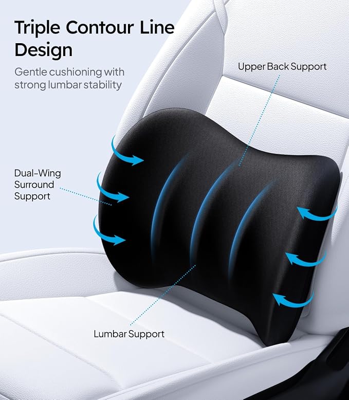 Wigoo Car Neck Pillow and Lumbar Support Pillow for Car Set, Black | Extra Strap| Ergonomic| Universal Fit - Image 5