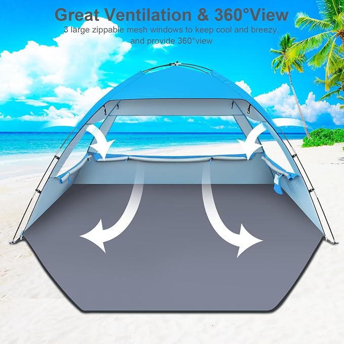 Gorich Beach Tent Sun Shelter for 3/4/6/8/10 Person with UPF 50＋ UV Protection, Lightweight & Easy Setup Beach Shade Canopy, Portable Beach Shade Tent Beach Cabana - Image 4