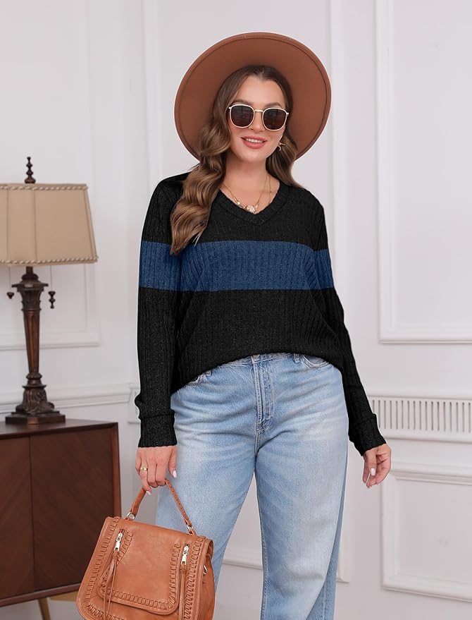 Sampeel V Neck Long Sleeve Shirts for Women Casual Fall Tops Lightweight Tunic Sweaters Fashion Clothes Loose Fit 2025