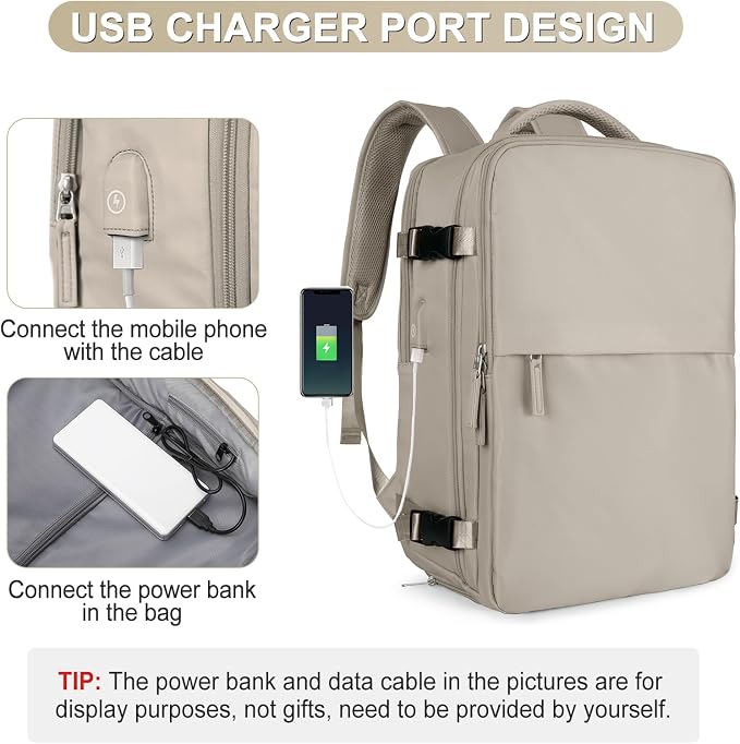 coofay Laptop Travel Backpack For Women Men Airline Approved Carry On Bags For Airplanes Underseat Luggage Backpack For Traveling On Airplane Personal Item Travel Bag For Airlines Light Brown - Image 7