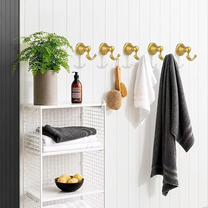 khtumeware 4 Pack Brushed Gold Robe Hooks Wall-Mounted Heavy-Duty Towel Hooks, Zinc Alloy Bathroom Coat Hooks and Suitable for Hanging Towels, Bathrobes, Clothes, Hats and Bags. - Image 4