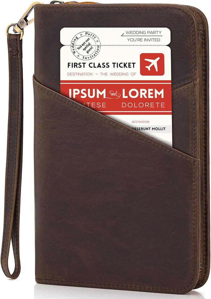 Polare Full Grain Leather Passport Holder With YKK Zipper RFID Blocking Travel Document Organizer Ticket Holder Cover Case Holds 2 Passports (Dark Brown) - Image 2