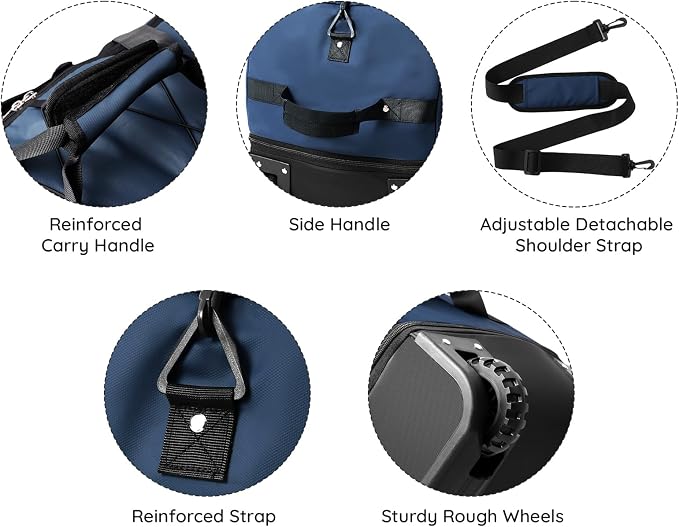 Bagenerous 110L/140L Expandable Soft-Sided Foldable Duffle Bag with 2 Rubber Wheels,Packable 32” Rolling Carry-On with Multi-Pockets & Compartments,Navy Blue - Image 6
