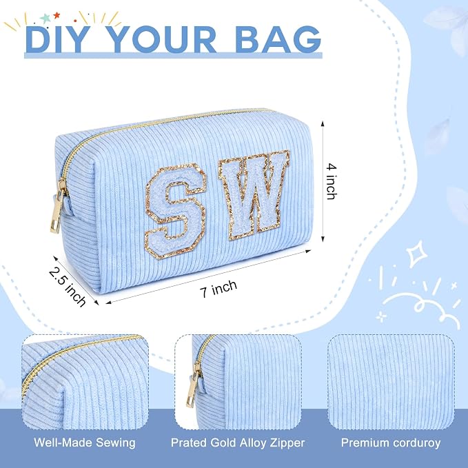SOIDRAM 12PCS Checkered Makeup Bag Preppy Cosmetic Bag Bulk Blue Makeup Pouch Personalize Travel Toiletry Bag Organizer Cute DIY Makeup Brushes Storage Bag for Women - Image 3