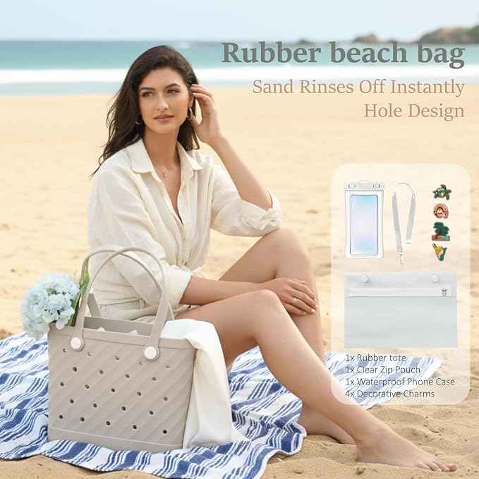 Rubber Tote Bag Extra Large & Medium, Waterproof Beach Bag for Women Men, Pool Travel Swim Silicone Tote - Image 6