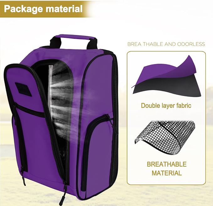 Goloni Golf Shoe Bag for Men Women, Ventilated Golf Shoe Bag with Side Pockets, Lightweight Portable Golf Shoe Carrier for Golf Shoes, Tees, Balls & Accessories,Purple - Image 3