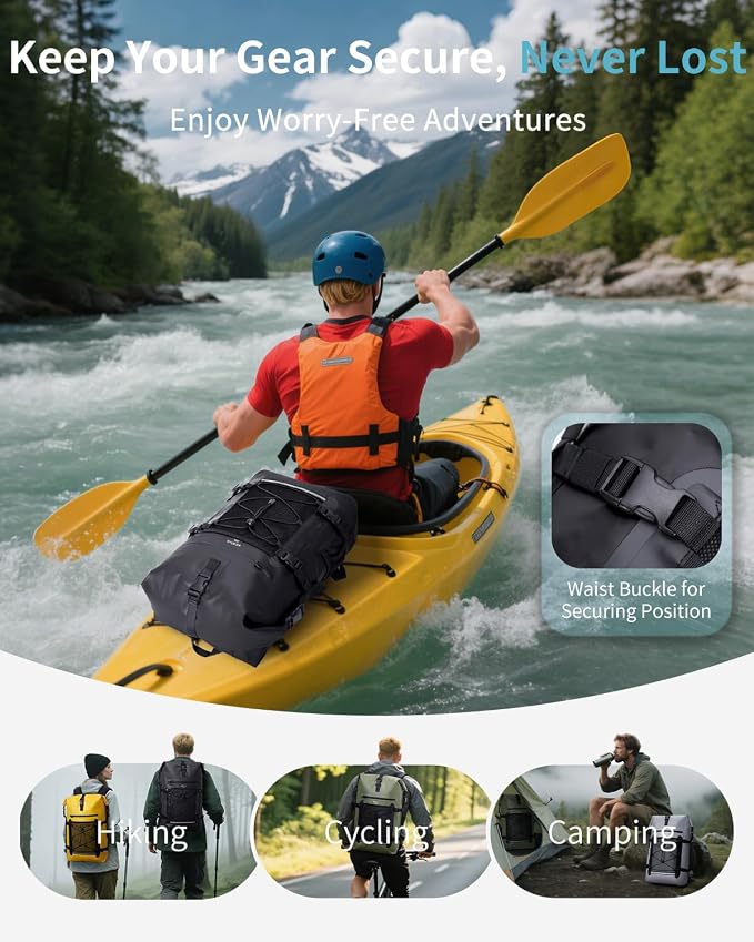 ECOHUB Waterproof Backpack for Women Men, 30L Roll-Top Closure Heavy Duty Dry Bag for Travel with IPX8 Waterproof Phone Case - Image 7