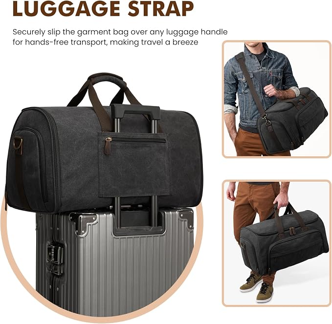 S-ZONE Carry On Garment Bag for Travel Convertible Garment Duffle Bag Suit Bags for Men Women Travel 2 in 1 Hanging Suitcase Business Travel Bag with Toiletry Bag, Black, 50l | 2-in-1 Hanging Suitcase, with Toiletry Bag, Wet/Dry Pockets, Shoe Compartme... - Image 8