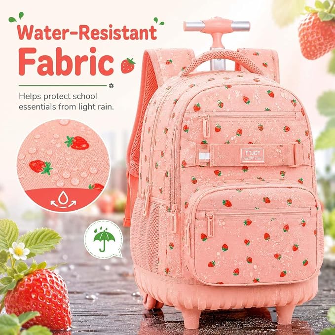 3Pcs Rolling Backpack for Women Girls with Large Wheels, 20 Inches Detachable Wheeled Backpack Set, Adults Water Resistant Roller Backpack for Travel, Work, College School (Pink) - Image 3