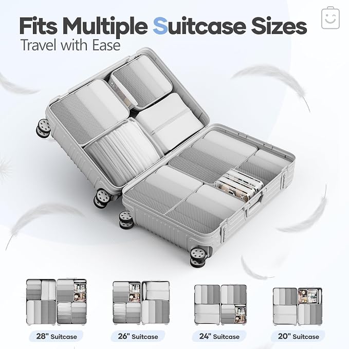 Veken 11 Set Compression Packing Cubes for Travel Essentials,Compressible Expandable Luggage Suitcase Organizer Bags with Garment Bag,Space Saver Bags with Over 1000 pcs of Mesh Holes(White) - Image 9
