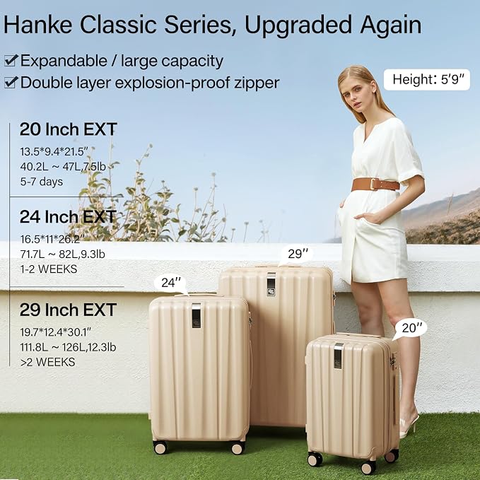 Hanke 24 Inch Expandable Checked Luggage Lightweight PC Hard Shell Luggage Suitcases with Wheels Travel Luggage Rolling Large Suitcase Travel Luggage Bag for Go to University.(Cuba Sand Pink) - Image 2