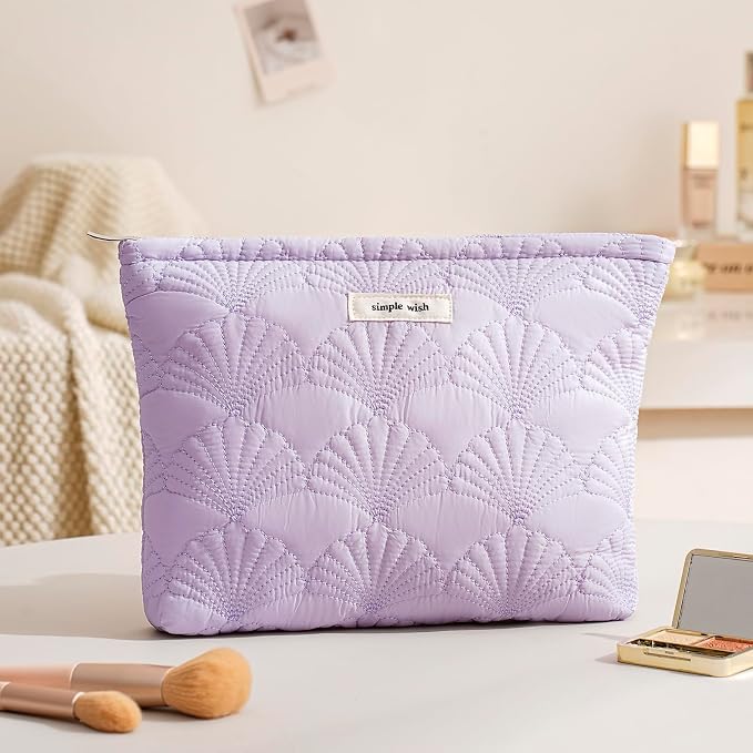 RSRSLEII Quilted Cotton Coquette Makeup bag, Coastal Granddaughter Aesthetic Cosmetic Bag, Cute Seashell Portable Travel Toiletry Pouch (09 Purple) - Image 4