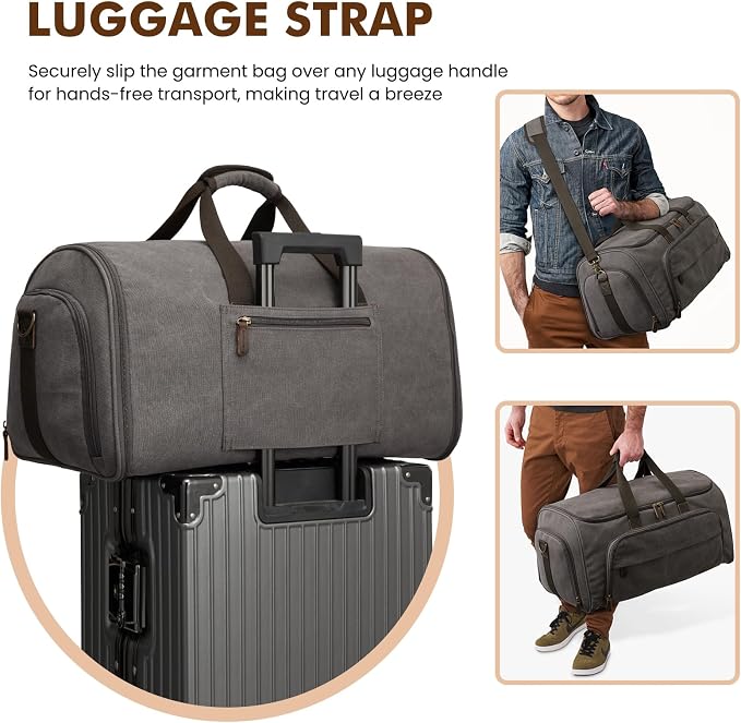 S-ZONE Carry On Garment Bag for Travel Convertible Garment Duffle Bag Suit Bags for Men Women Travel 2 in 1 Hanging Suitcase Business Travel Bag with Toiletry Bag, Gery, 50l | 2-in-1 Hanging Suitcase, with Toiletry Bag, Wet/Dry Pockets, Shoe Compartmen... - Image 8