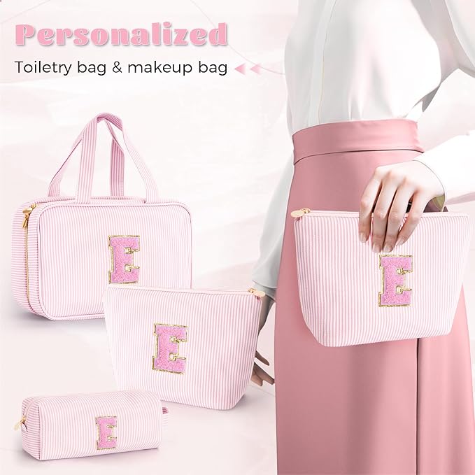 Gifts for Teen Girls Women - Travel Hanging Toiletry Bag & Makeup Bag - Personalized Initial Cosmetic Bag | Birthday Gift for Girl Trendy Stuff - Pink E - Image 4