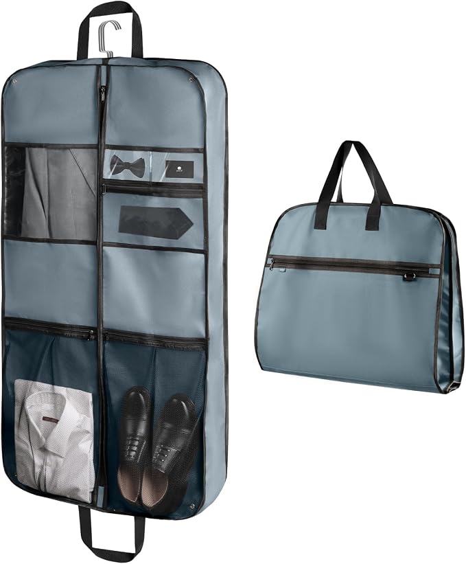 pack all 43" Premium Gusseted Travel Garment Bag, Heavy Duty Hanging Suit Bag, Foldable Dress Bag for Closet Storage, Suit Cover Protector for Clothes Shirts Dresses Coats(Grey) by packall