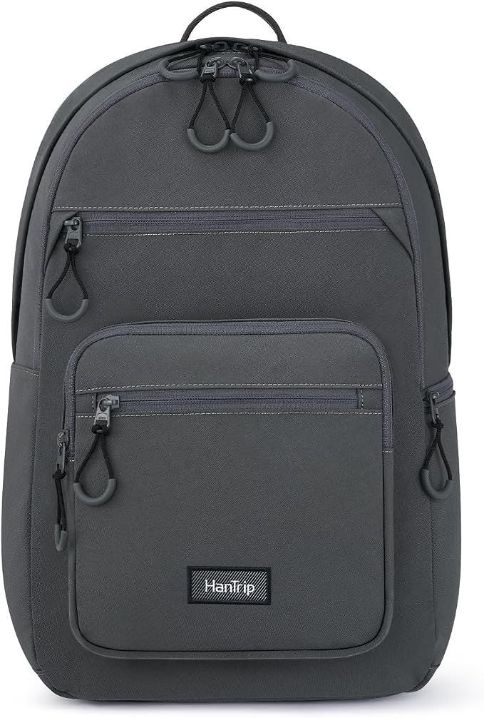 HanTrip Carry On Travel Backpack For Women, 18 Inch Water Resistant Large Backpack Lightweight Bookbag For Men, 8x14x18 Personal Item Bag Casual Daypack Backpacks For Work Office Commuter (Dark Gray) by HanTrip