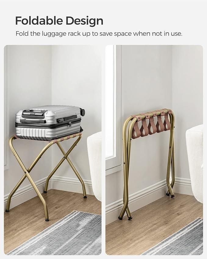 SONGMICS Luggage Rack, Pack of 2, Luggage Racks for Guest Room, Suitcase Stand, Steel Frame, Foldable, for Bedroom, Golden URLR064A02 - Image 4