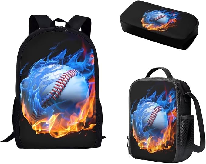 Mumeson Cool Baseball Backpack for Kids,Rucksack Lightweight School Bags Large Bookbags Soft Backing Daypack Insulated Lunch Tote Bag Pencil Case Pouch Storage by Mumeson