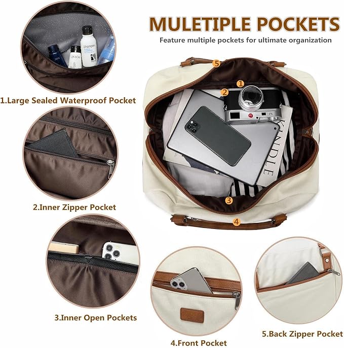 Wogarl 4PCS Weekender Bags for Women Large Overnight Weekend Travel Duffel Carry on Shoulder with Shoe Compartment Canvas Toiletry Bag for Travel Business Gym - Image 4
