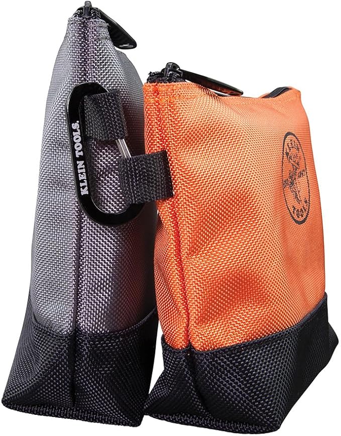 Klein Tools 55470 Utility Bag, Stand-Up Zipper Tool Bags, Tough 1680d Ballistic Weave, Reinforced Bottoms, Orange/Black, Gray/Black, 2-Pack - Image 6